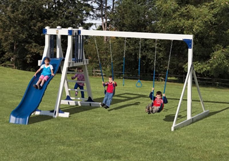 #H68-9 Front View Displays 10' High Swing Beam! 2 Wonder Wave Slides, Entry Ladder, Playhouse